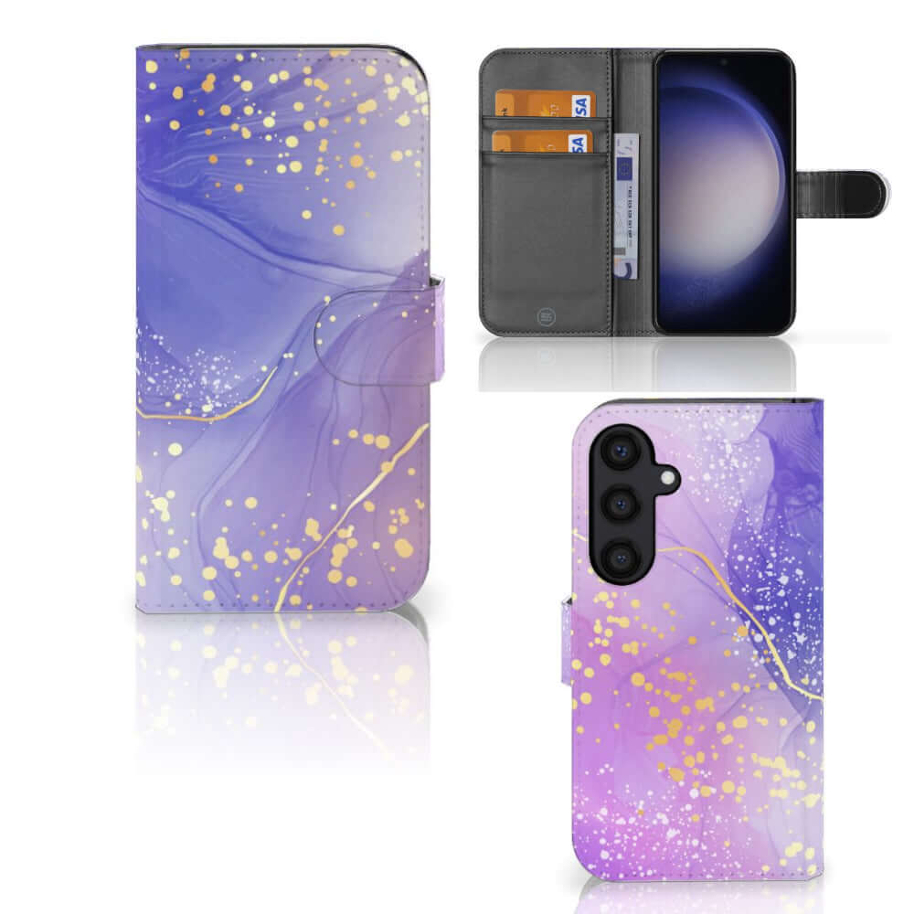 Samsung Galaxy S24 hoesje Watercolor Paars voorkant achterkant binnenzijde