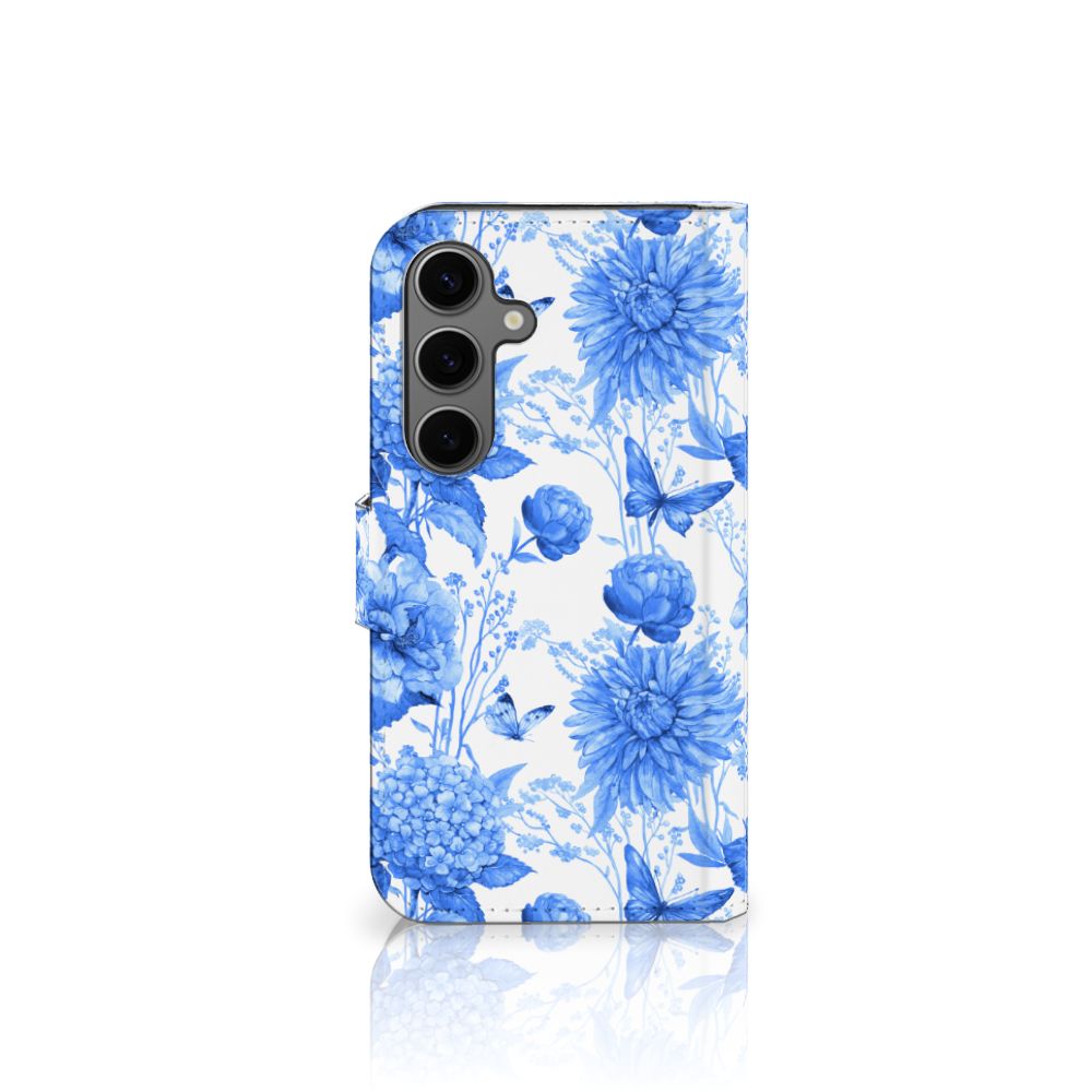 Samsung Galaxy S25 hoesje Flowers Blue bloemen patroon achterkant