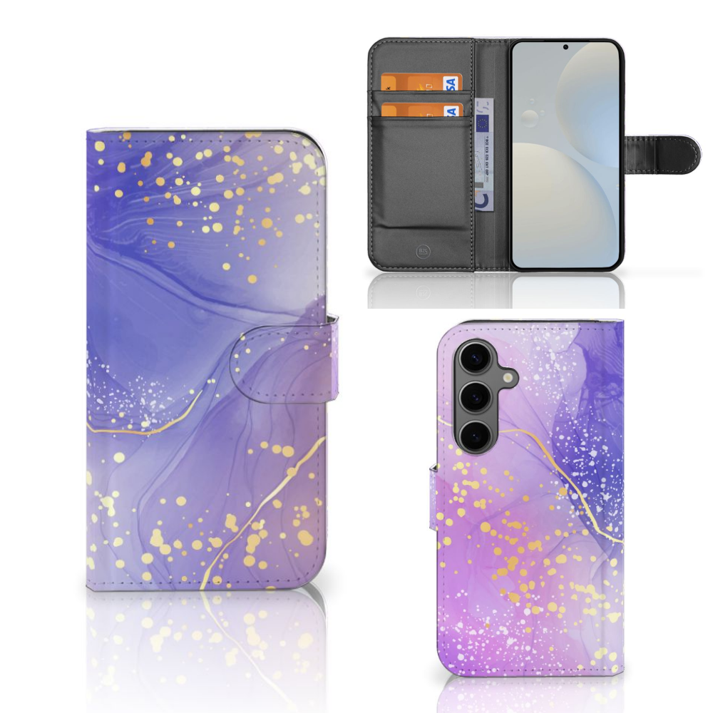 Samsung Galaxy S25 hoesje Watercolor Paars voorkant achterkant binnenzijde