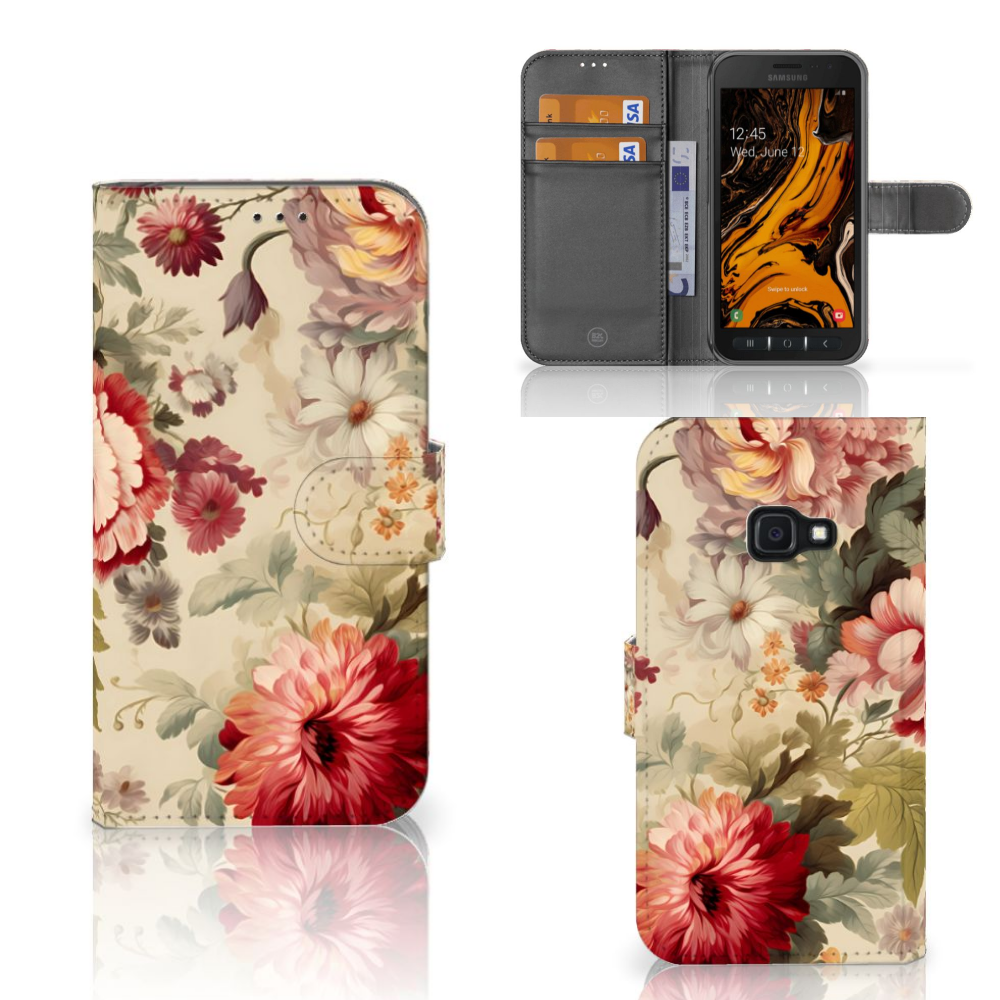 Hoesje voor Samsung Galaxy Xcover 4 | Xcover 4s Bloemen met opbergvakjes voor pasjes en romantisch bloemen design 🌸.