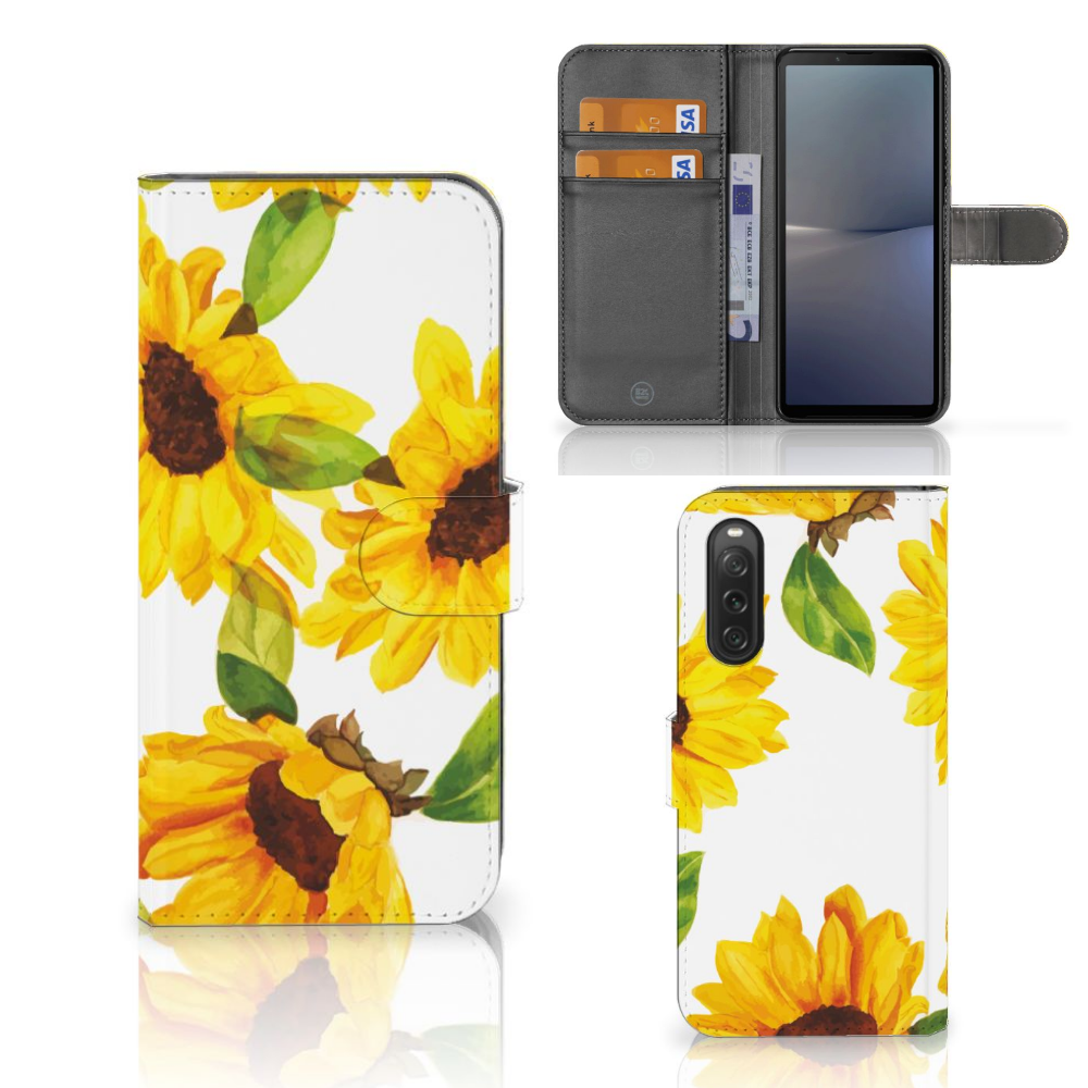 Sony Xperia 10 V Hoesje Zonnebloemen design aanzicht
