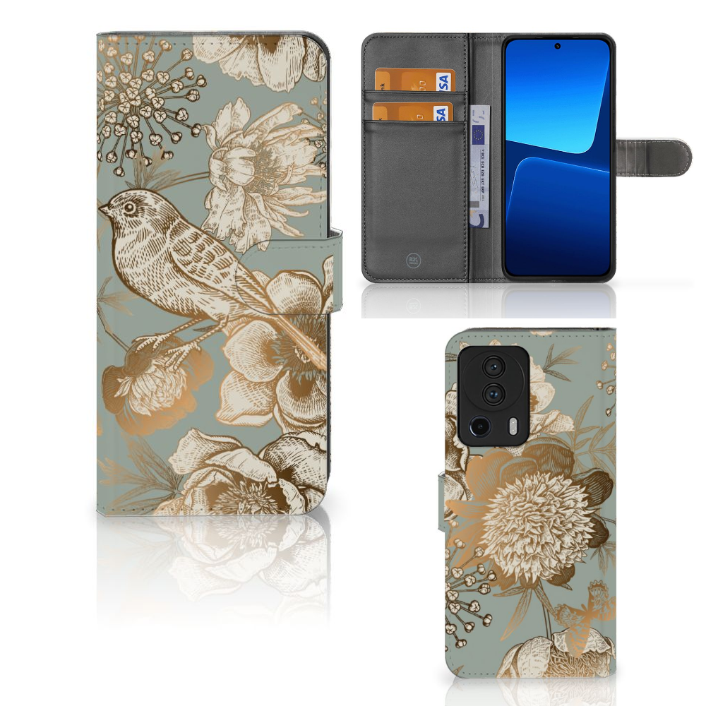 Hoesje voor Xiaomi 13 Lite Vintage Bird Flowers design bloemen voorkant