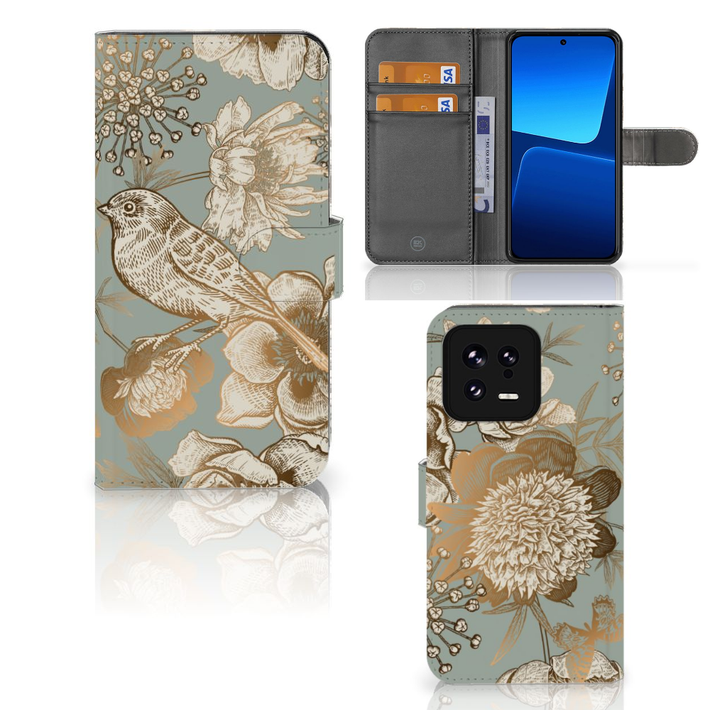 Hoesje voor Xiaomi 13 Vintage Bird Flowers met bloemen en vogel design, biedt stijl en bescherming 🌸.