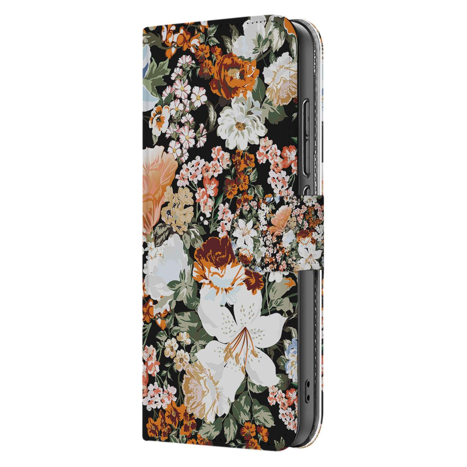 Xiaomi 15 hoesje voor Xiaomi 15 Dark Flowers boek case bloemen design aanzicht