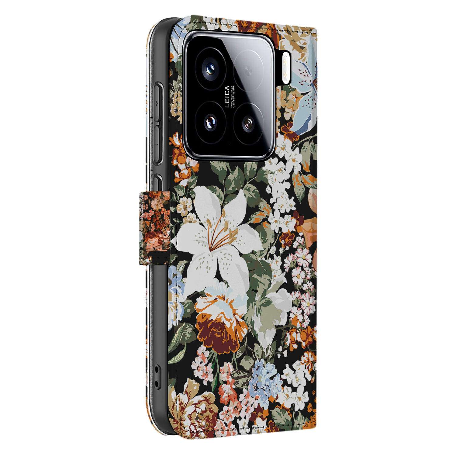 Xiaomi 15 Hoesje voor Xiaomi 15 Dark Flowers zijaanzicht