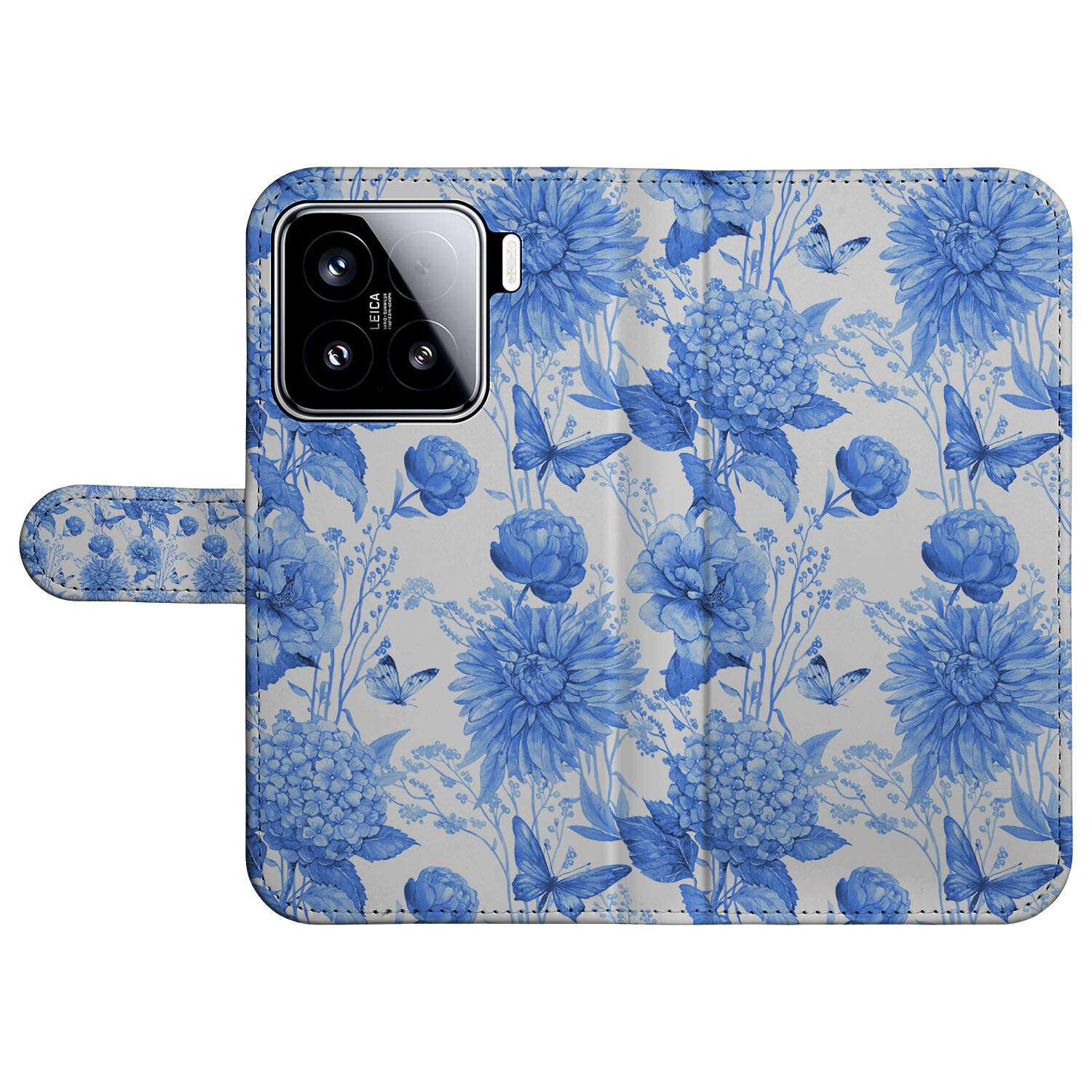 Xiaomi 15 hoesje voor Xiaomi 15 Flowers Blue book case bloemen design voorzijde