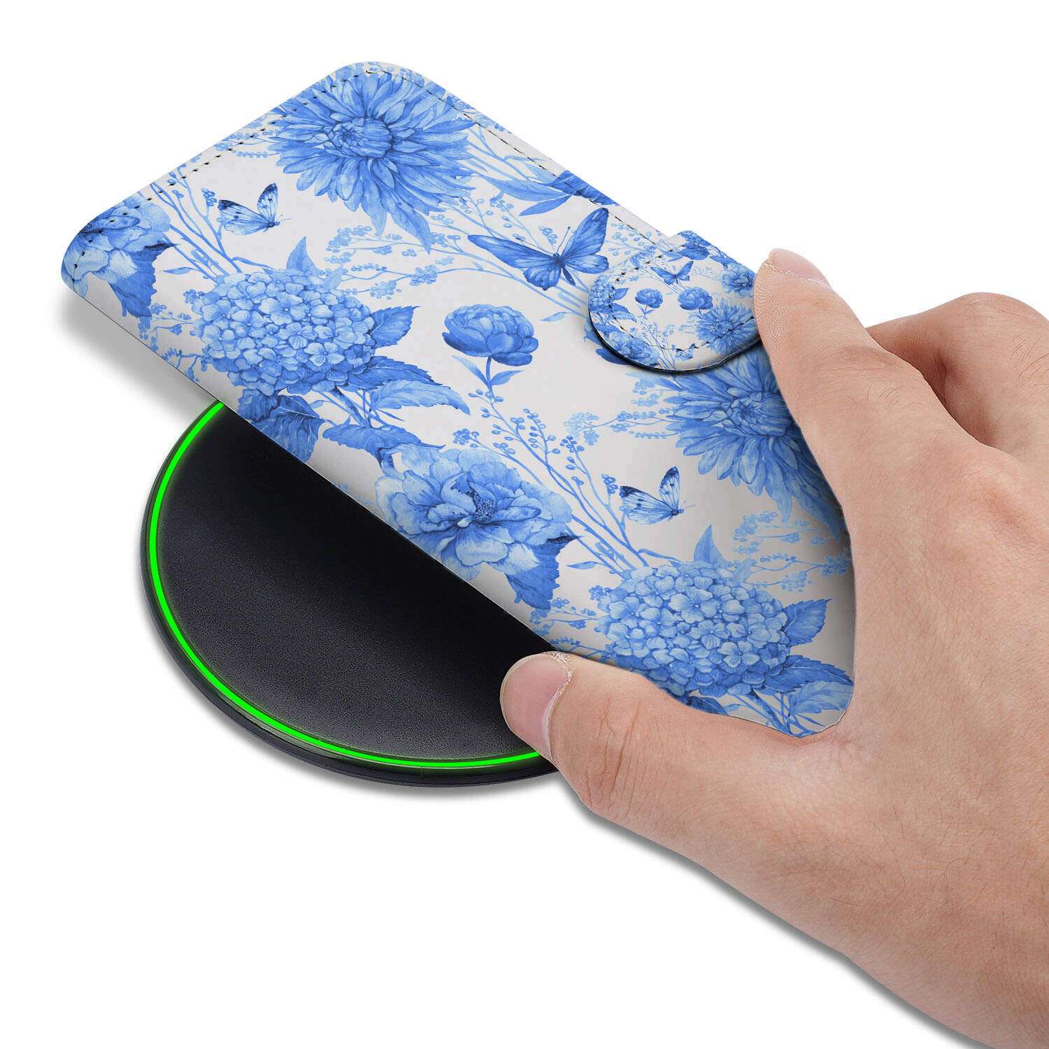Xiaomi 15 hoesje voor Xiaomi 15 Flowers Blue book case bloemen design aanzicht