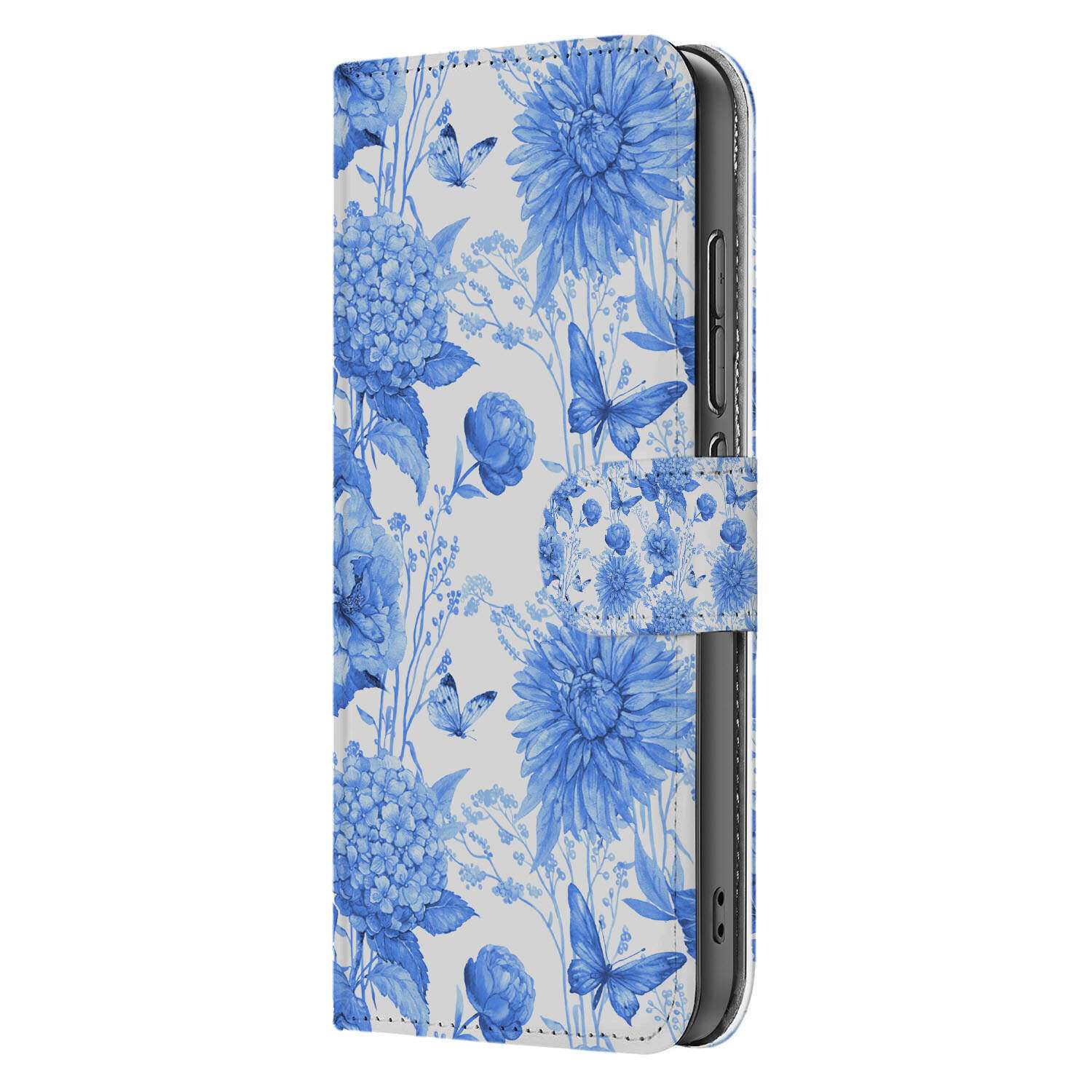 Xiaomi 15 hoesje voor Xiaomi 15 Flowers Blue book case bloemen design zijkant