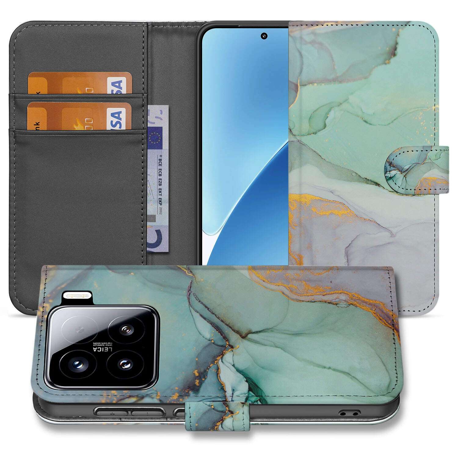 Hoesje voor Xiaomi 15 Watercolor Mix boek case groen marmer voorkant binnenkant