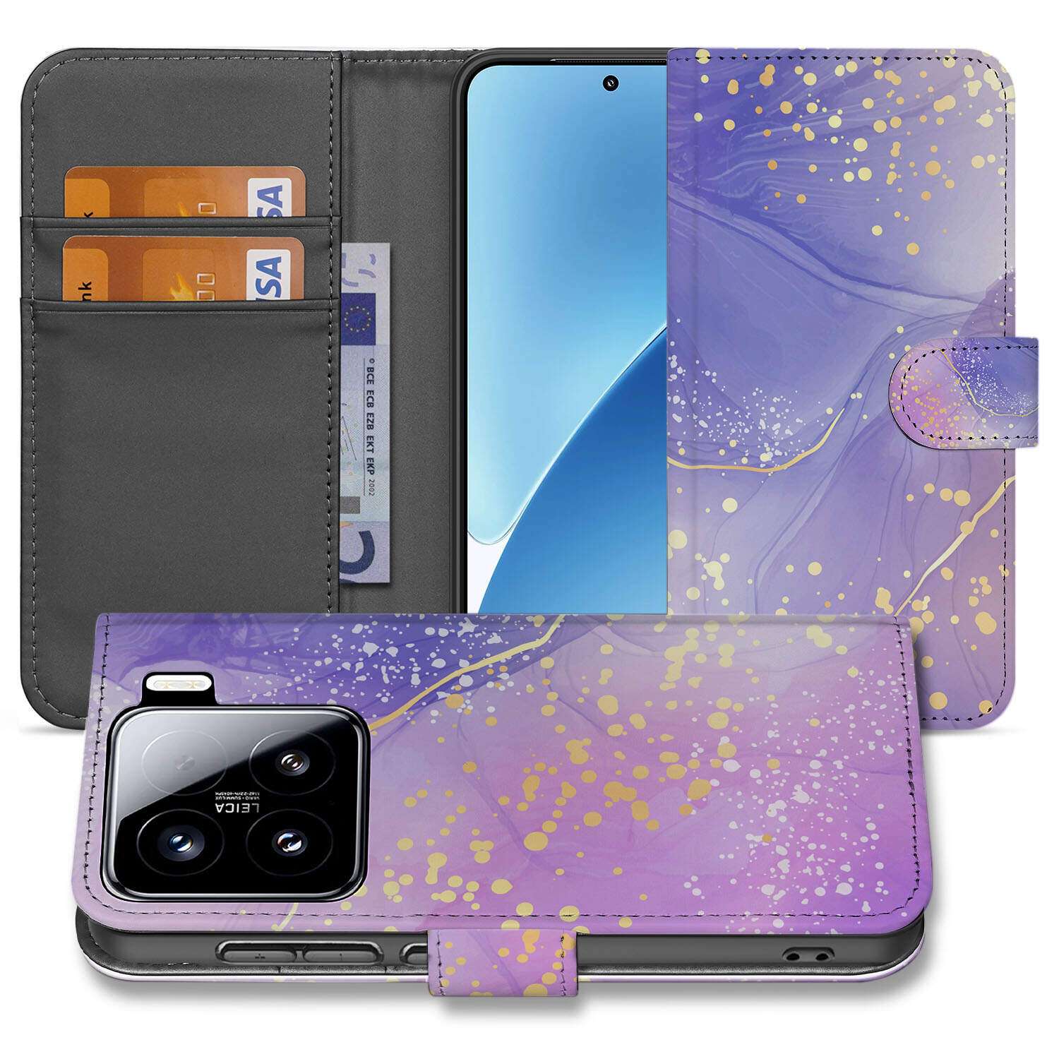 Xiaomi 15 hoesje Watercolor Paars book case voorzijde