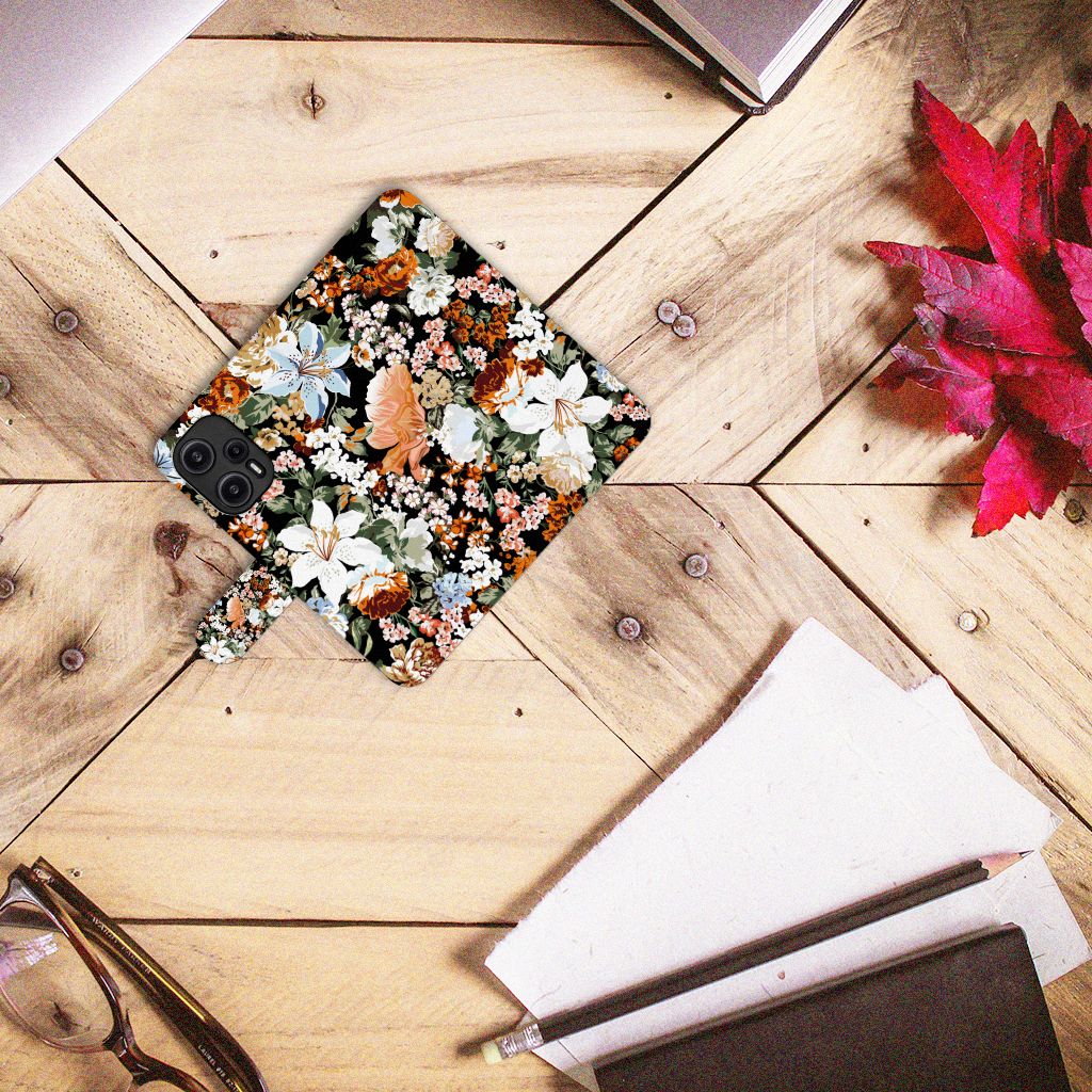 Xiaomi Poco F5 Hoesje Dark Flowers bovenaanzicht