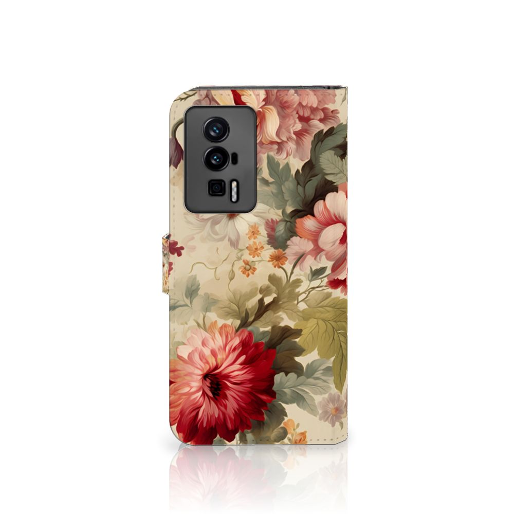 Xiaomi Poco F5 Pro Hoesje voor Xiaomi Poco F5 Pro Bloemen achteraanzicht