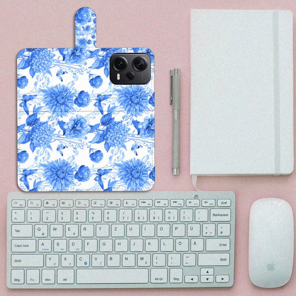 Hoesje voor Xiaomi Poco X5 Pro | Note 12 Pro 5G Flowers Blue bloemen design bovenaanzicht