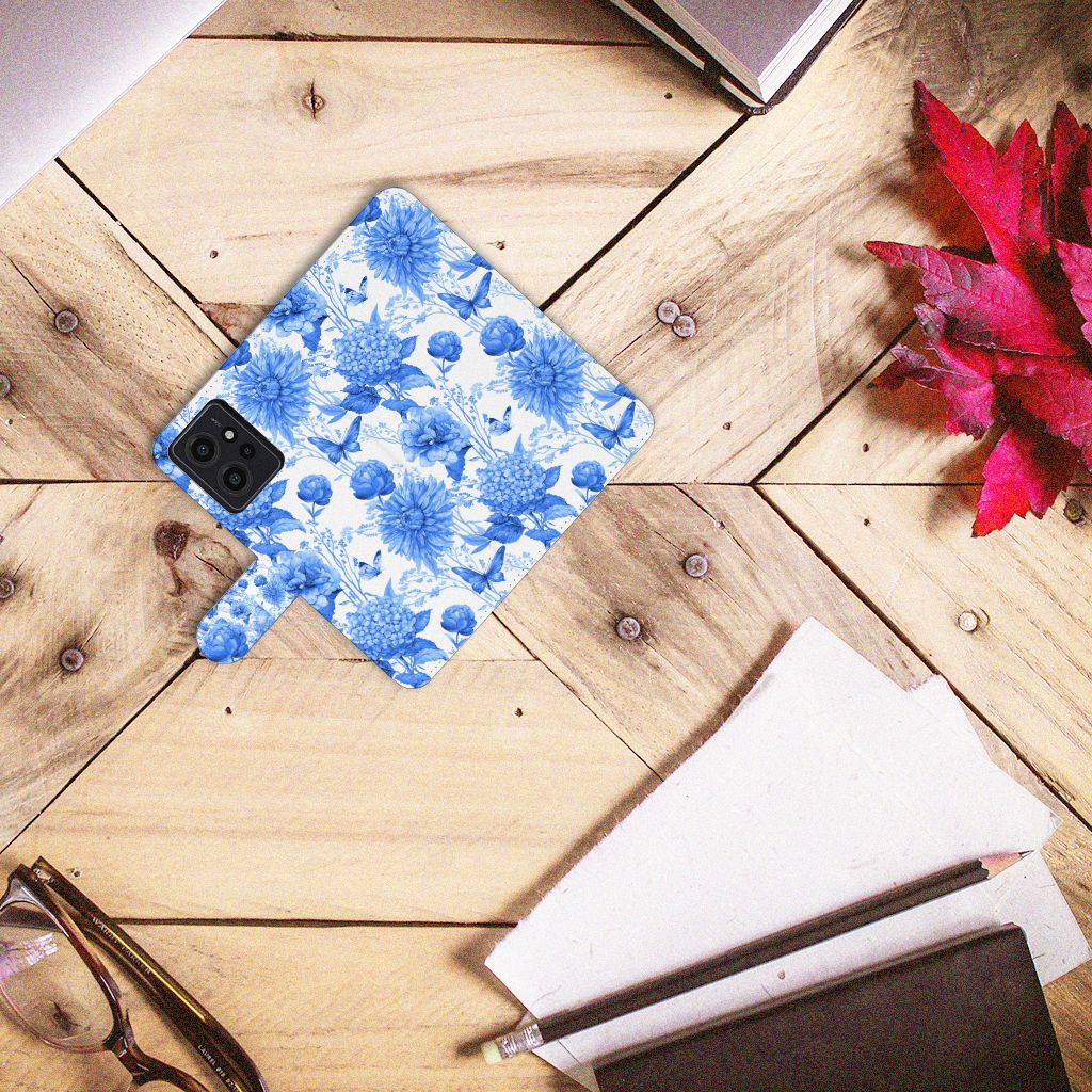 Hoesje voor Xiaomi Redmi Note 12 4G Flowers Blue bloemen design bovenaanzicht