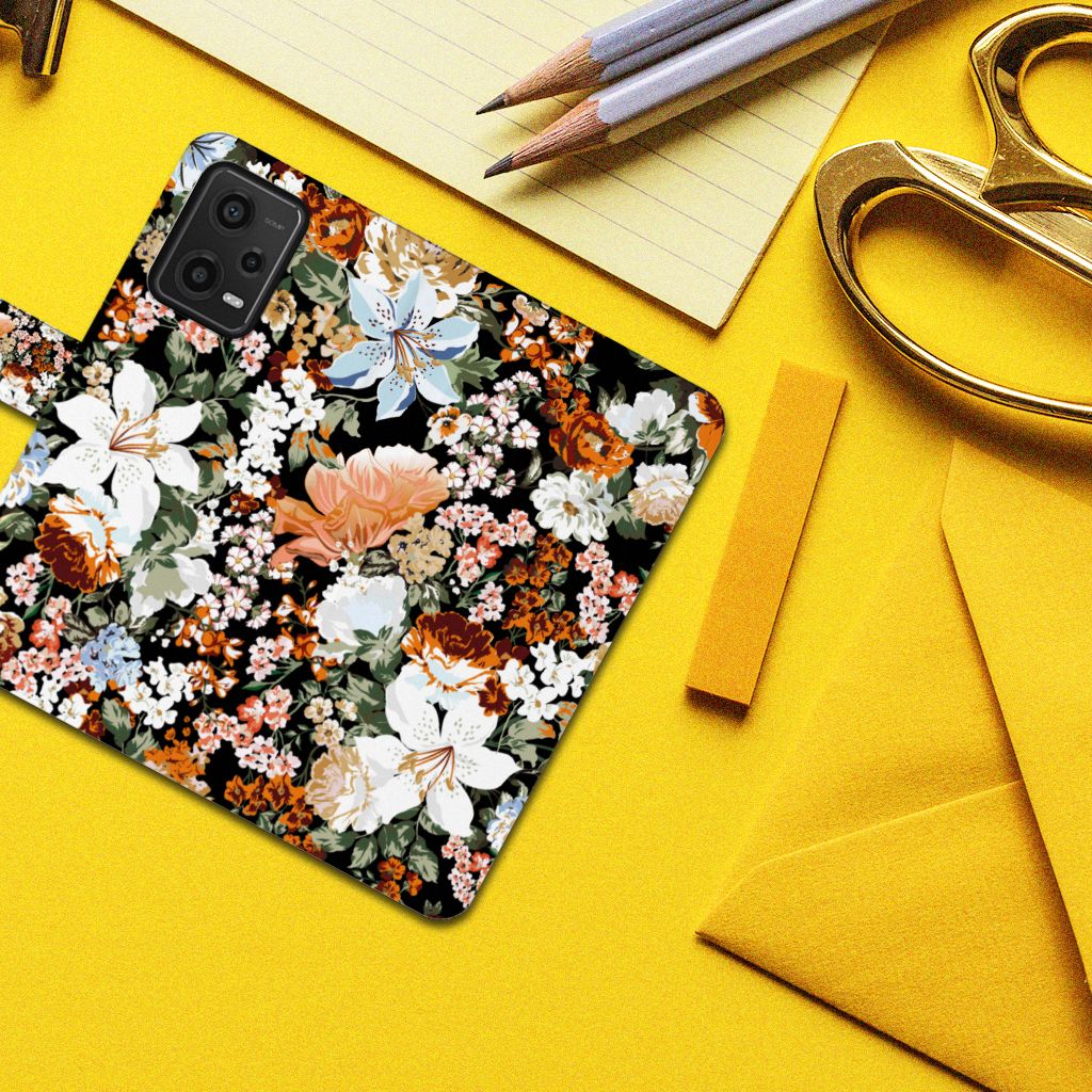 Hoesje voor Xiaomi Redmi Note 12 5G | Poco X5 Dark Flowers bloemen design top aanzicht