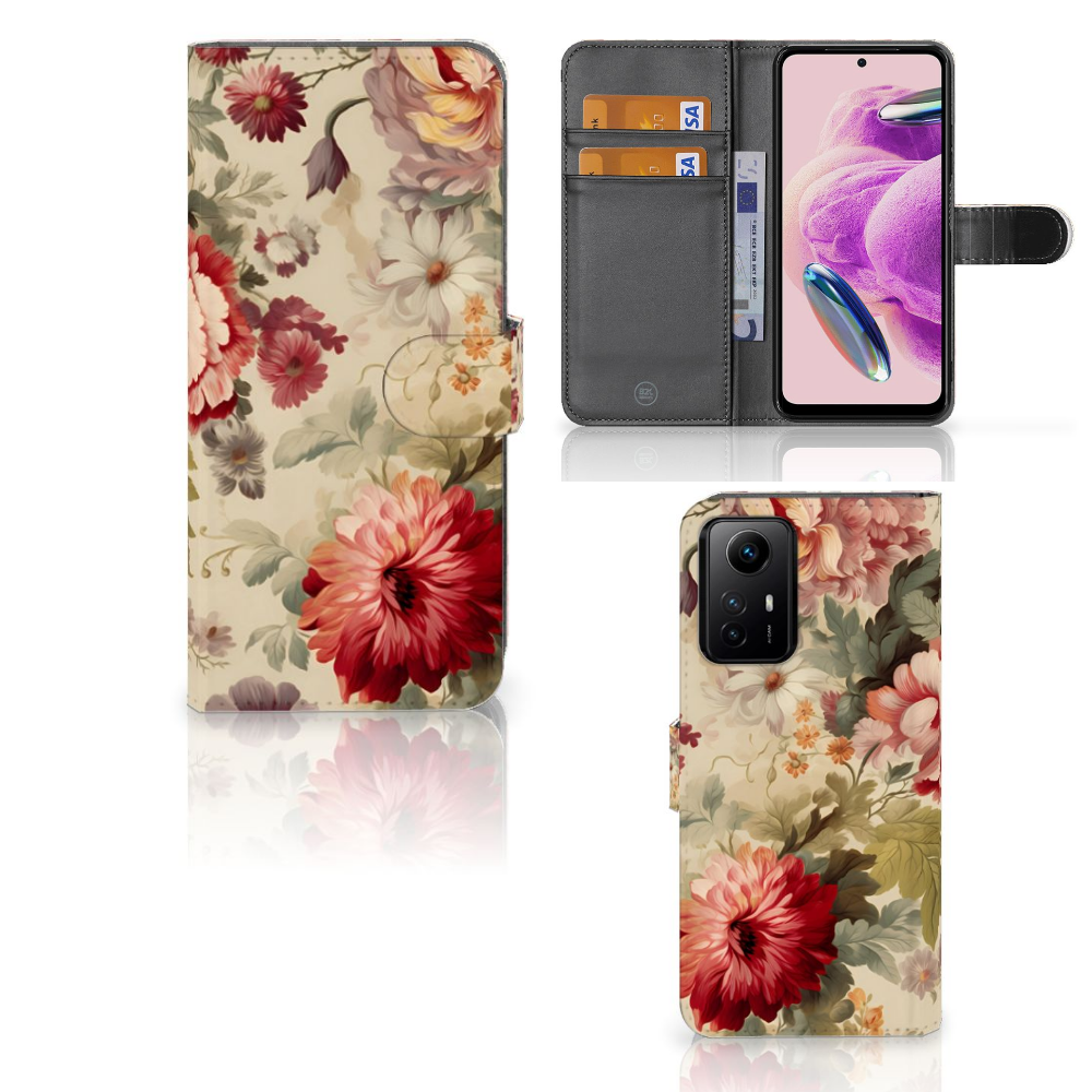 Xiaomi Redmi Note 12S Hoesje voor Xiaomi Redmi Note 12S Bloemen vooraanzicht zijaanzicht