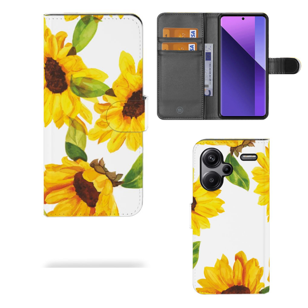 Hoesje voor Xiaomi Redmi Note 13 Pro Plus Zonnebloemen design zonnebloemen aanzicht binnen buiten