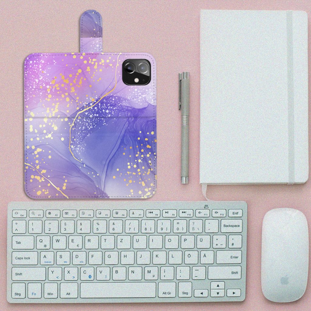 iPhone 12 | 12 Pro (6.1") hoesje Watercolor Paars bovenaanzicht
