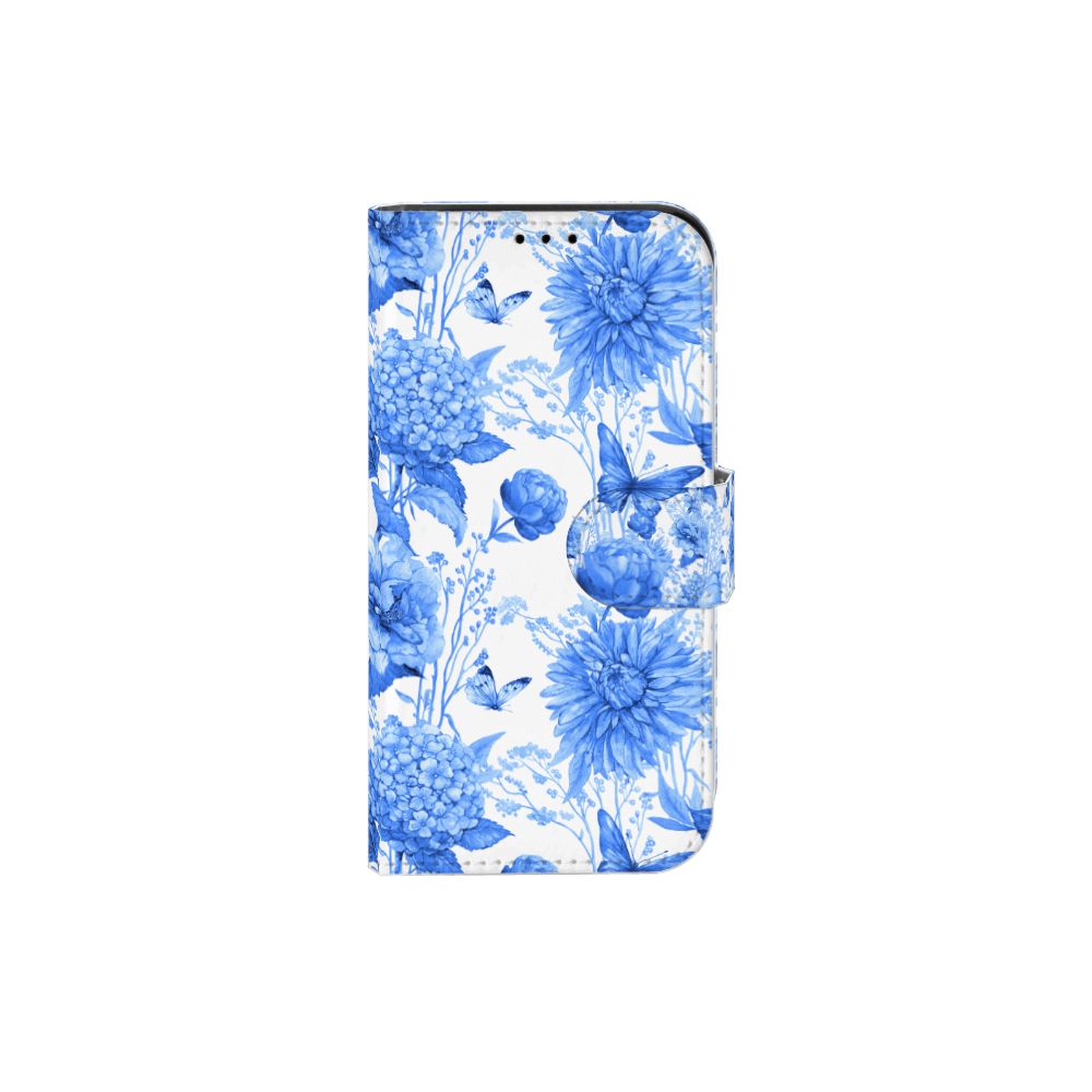 Hoesje voor iPhone 13 Mini Flowers Blue met prachtig Delftsblauw bloemen design.