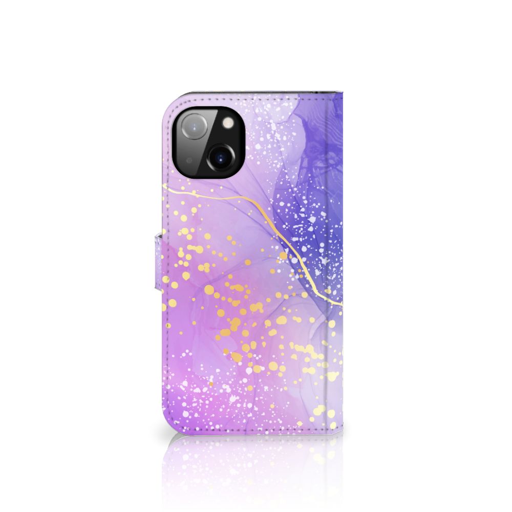 Hoesje voor iPhone 14 Plus Watercolor Paars met kleurrijk paarse en gouden print.