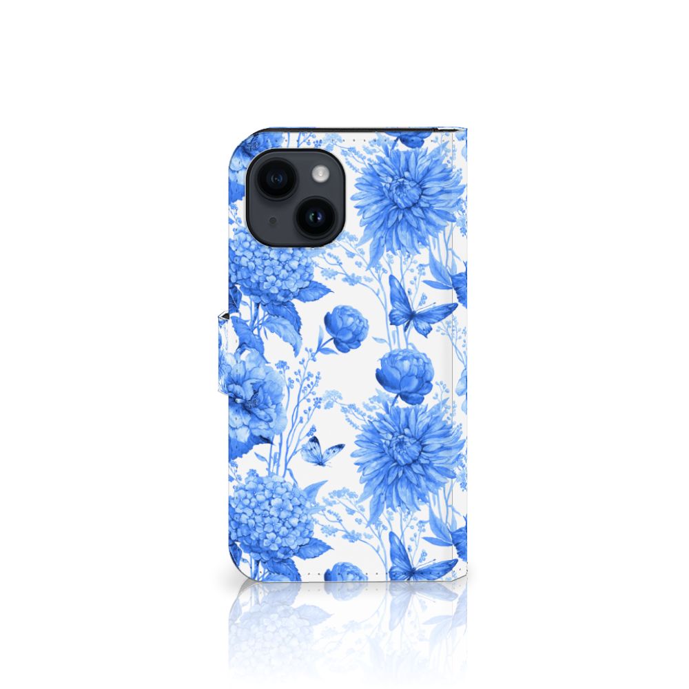iPhone 15 hoesje voor iPhone 15 Flowers Blue bloemen design voorkant