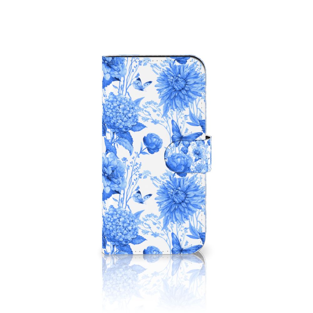 iPhone 15 hoesje bloemen blauw design bloemen aanzicht