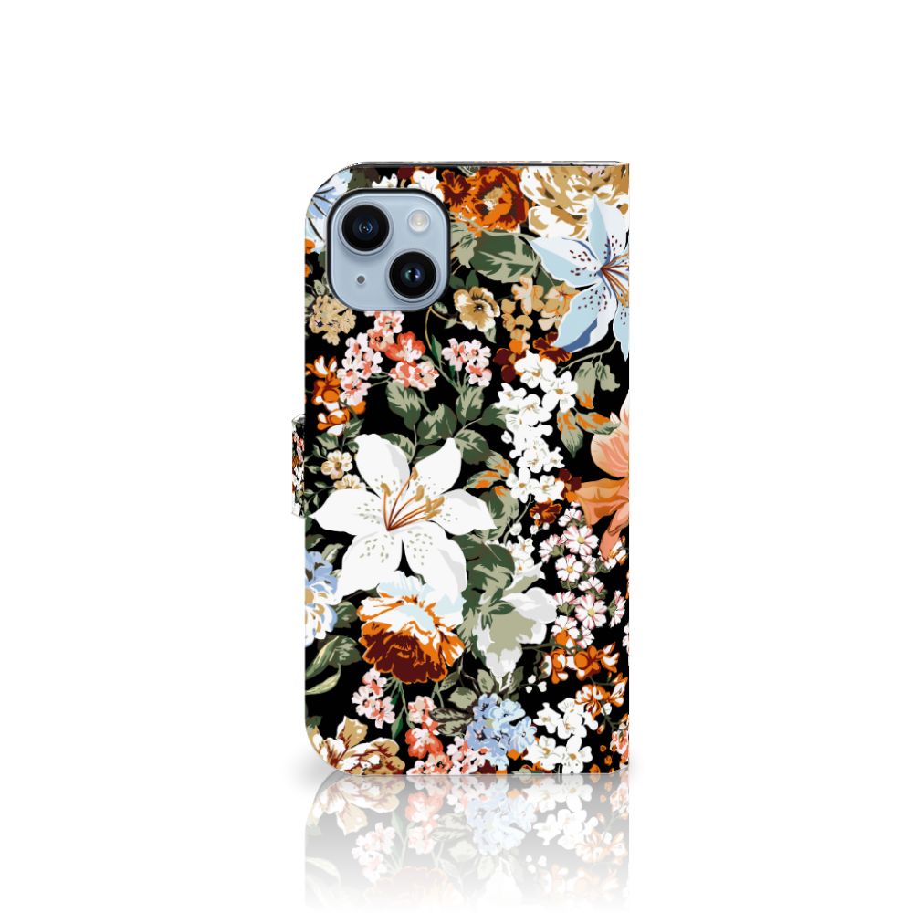 Hoesje voor iPhone 15 Plus Dark Flowers met prachtig bloemen design 🌺