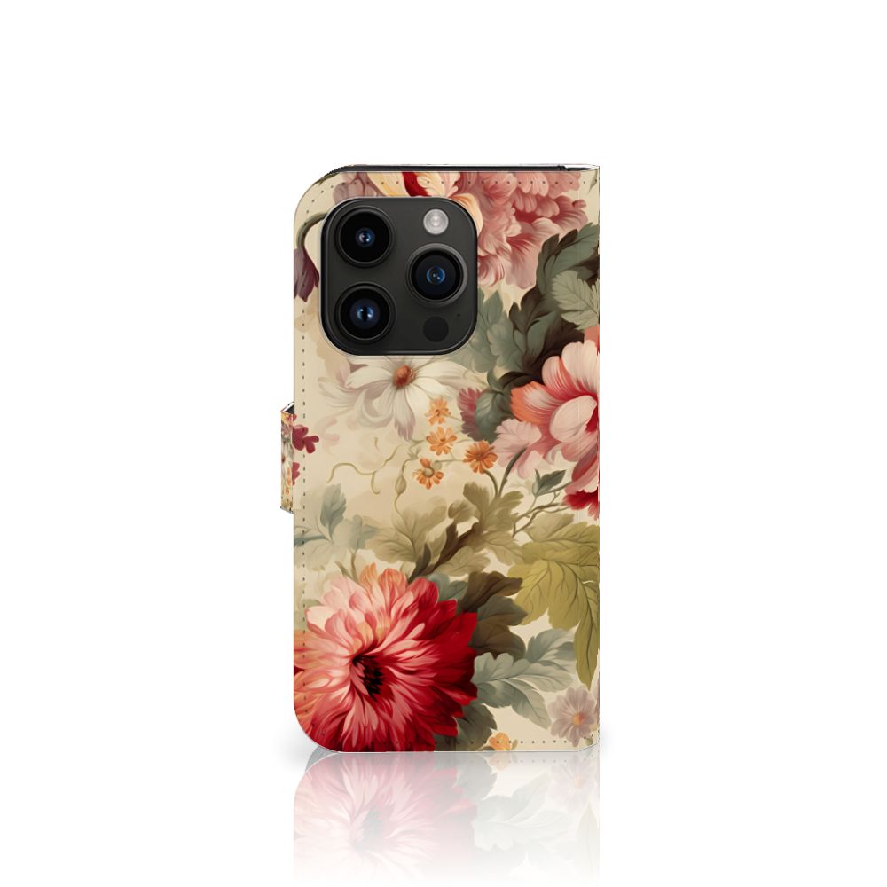 Hoesje voor iPhone 15 Pro Bloemen met romantisch bloemenpatroon 🌸.