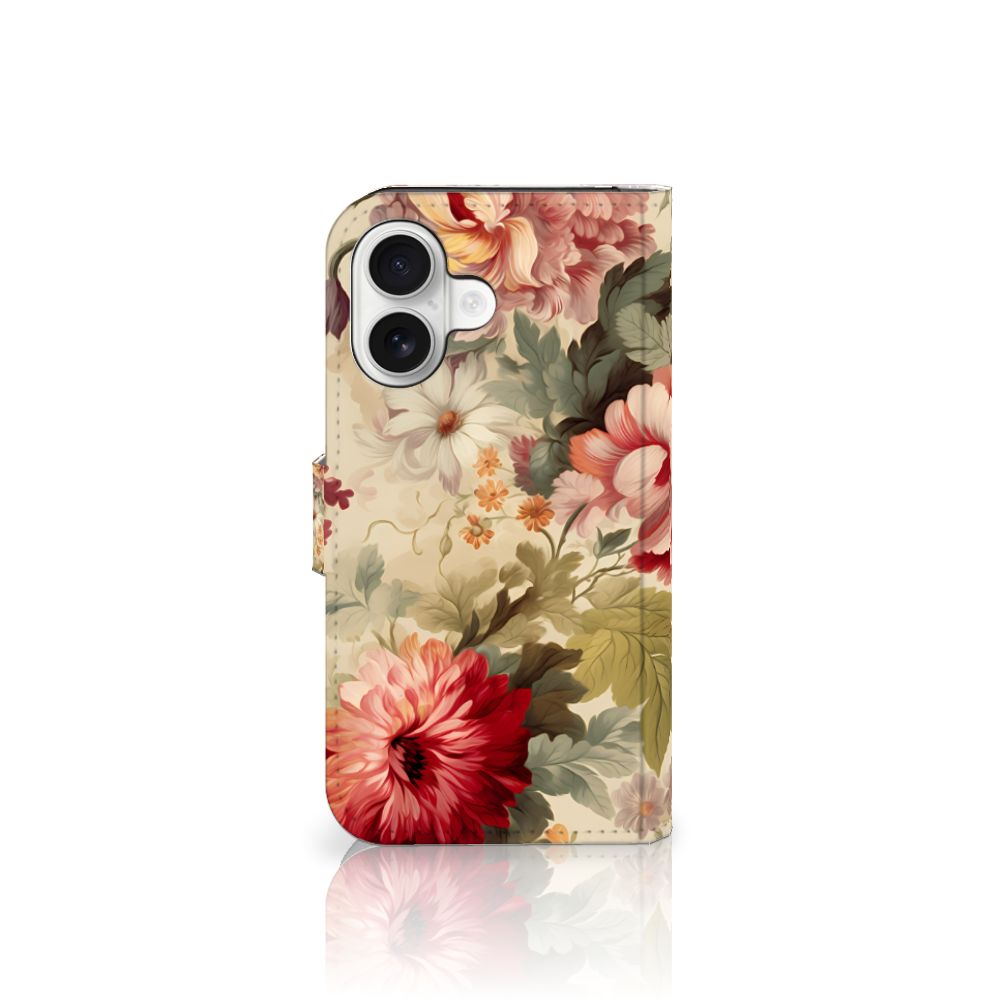 Apple iPhone 16 Hoesje voor iPhone 16 Bloemen bloemen design achteraanzicht