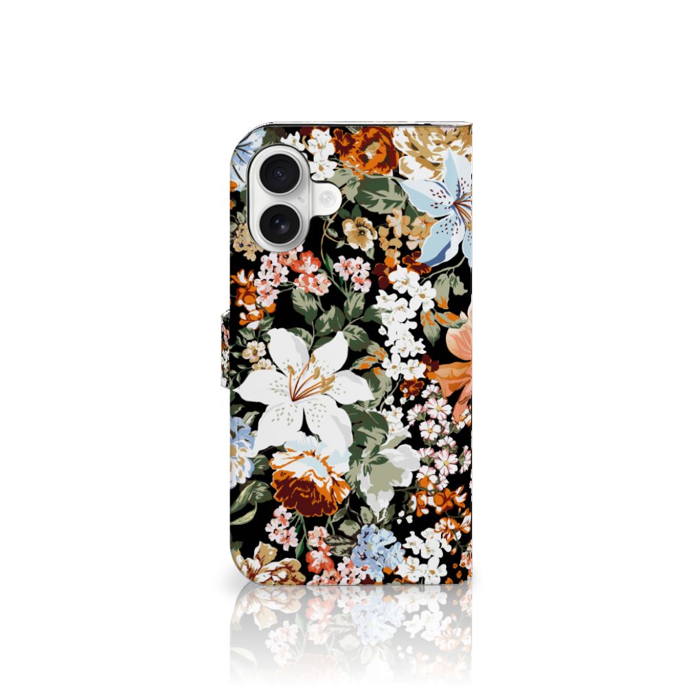 Apple iPhone 16 Plus hoesje Dark Flowers bloemen aanzicht