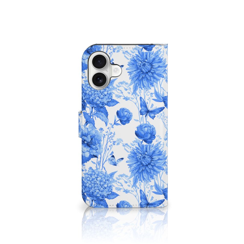 Apple iPhone 16 Plus hoesje Flowers Blue achteraanzicht