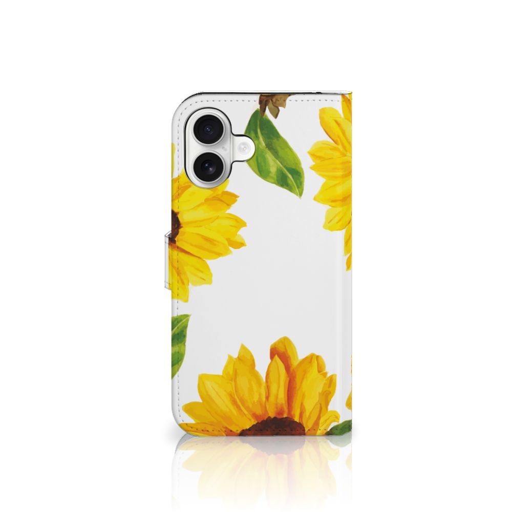Apple iPhone 16 Plus hoesje zonnebloemen zij aanzicht