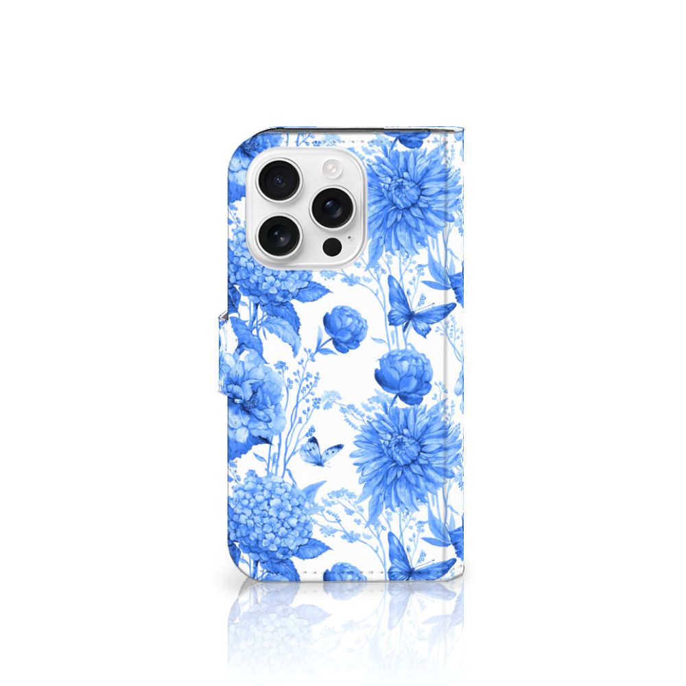 iPhone 16 Pro hoesje voor iPhone 16 Pro Flowers Blue bloemen blauw aanzicht