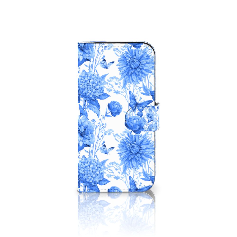 Apple iPhone 16 Pro Hoesje voor iPhone 16 Pro Flowers Blue bloemen design voorkant