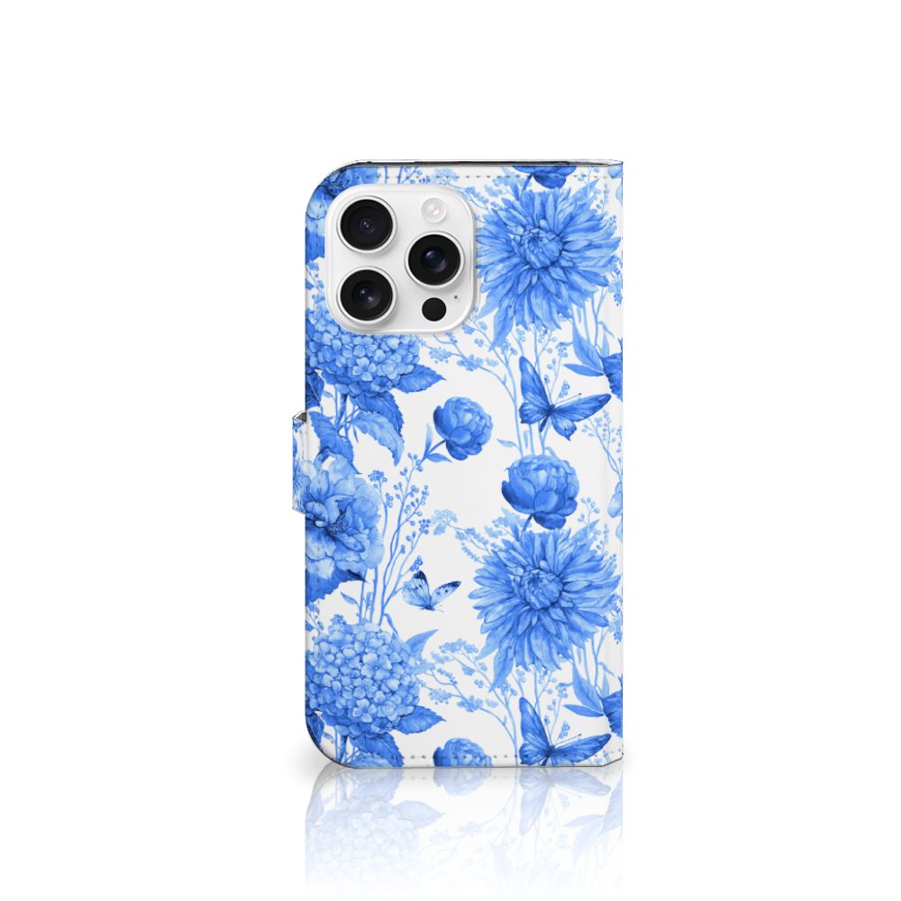 Apple iPhone 16 Pro Max hoesje voor iPhone 16 Pro Max Flowers Blue voorkant