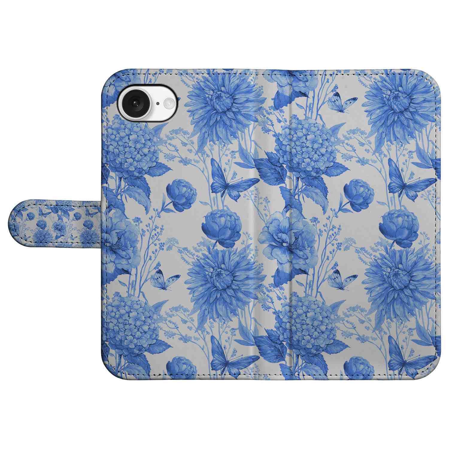 Apple iPhone 16e hoesje Flowers Blue vooraanzicht