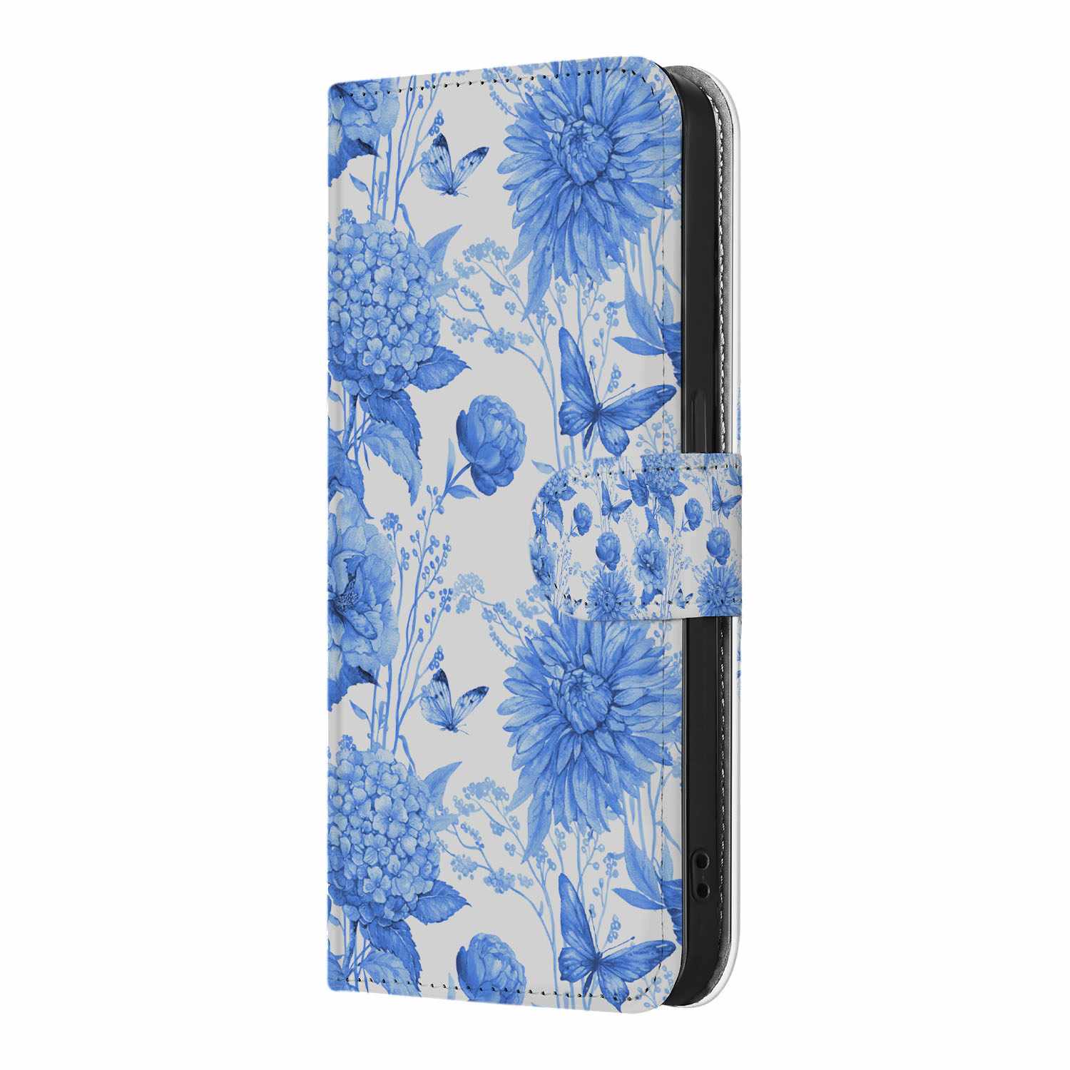iPhone 16e hoesje Flowers Blue aanzicht