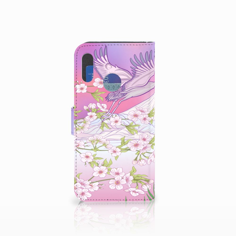 Honor 10 Lite Telefoonhoesje met Pasjes Bird Flying met kleurrijk design van ooievaar en bloemen 🌸.
