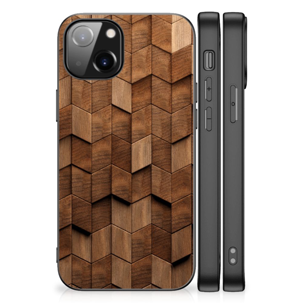 Apple iPhone 13 Houten Print Telefoonhoesje voor Apple iPhone 13 Wooden Cubes achterkant zijkanten