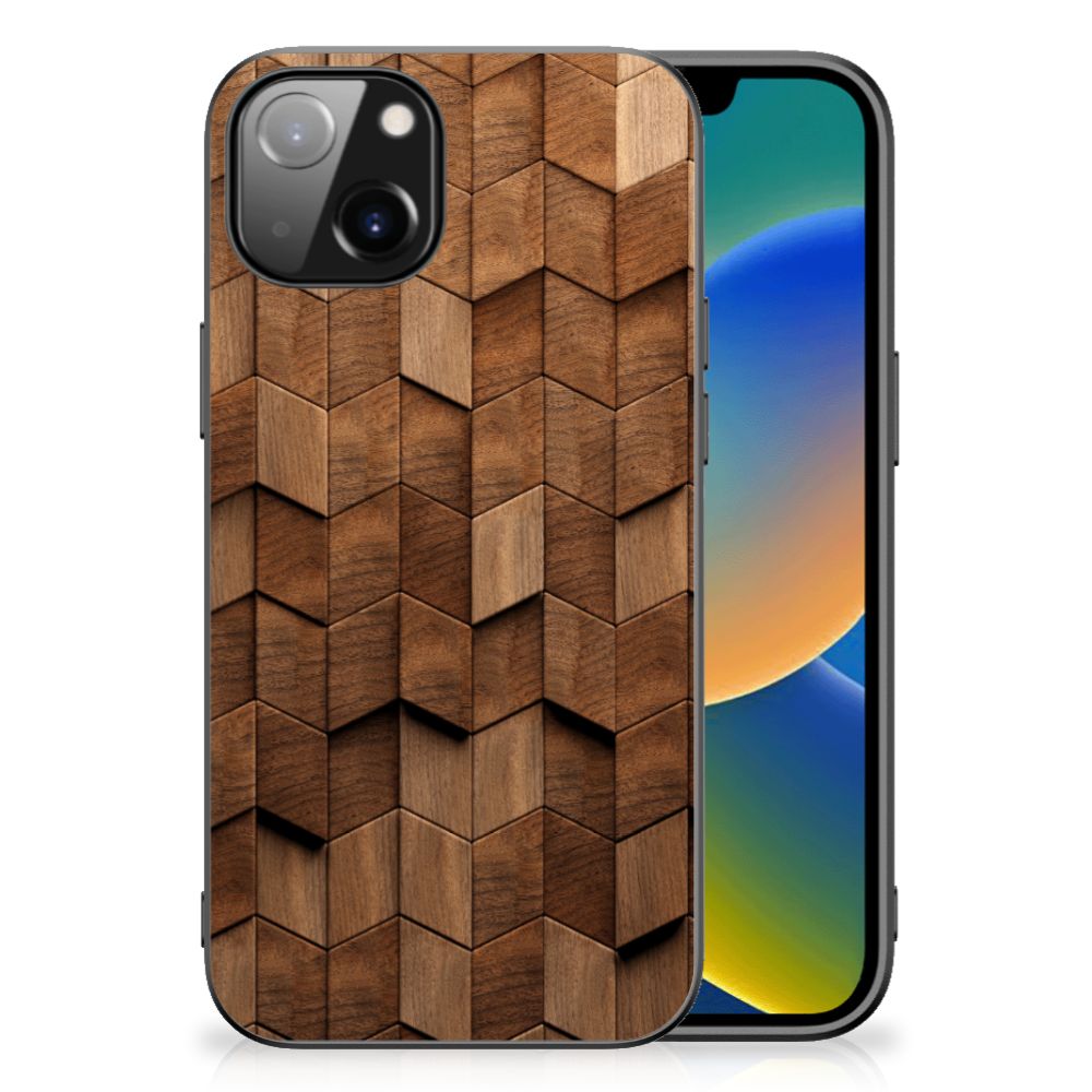 Houten Print Telefoonhoesje voor Apple iPhone 13 | iPhone 14 Wooden Cubes B2C Telecom