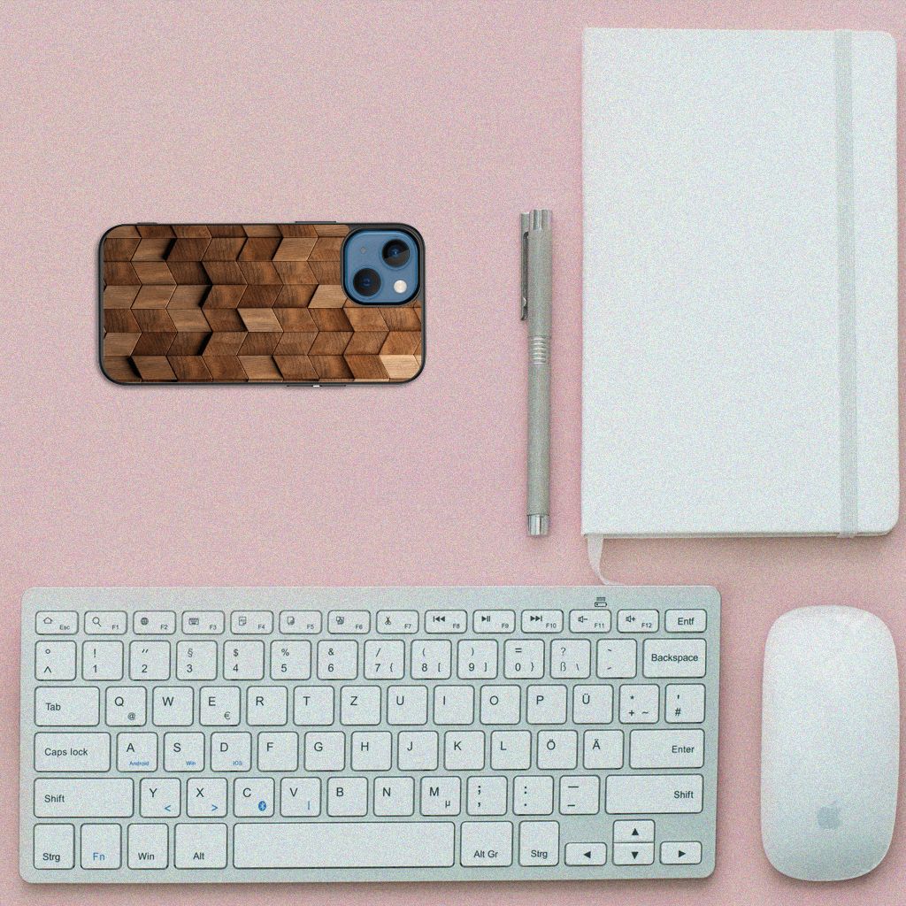 Houten Print Telefoonhoesje voor Apple iPhone 13 mini Wooden Cubes B2C Telecom