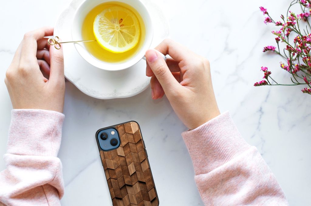Houten Print Telefoonhoesje voor Apple iPhone 13 mini Wooden Cubes B2C Telecom