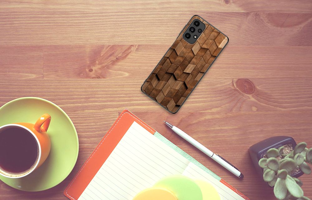 Houten Print Telefoonhoesje voor Samsung Galaxy A13 4G Wooden Cubes B2C Telecom