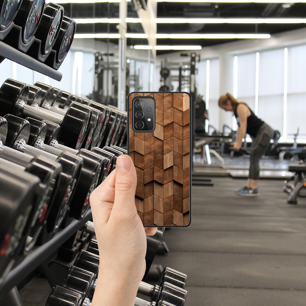 Houten Print Telefoonhoesje voor Samsung Galaxy A72 (5G/4G) Wooden Cubes B2C Telecom