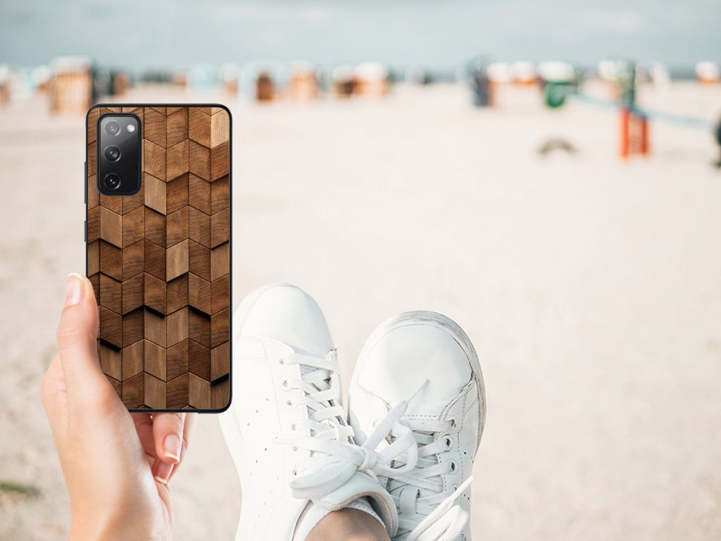 Houten Print Telefoonhoesje voor Samsung Galaxy S20 FE Wooden Cubes B2C Telecom