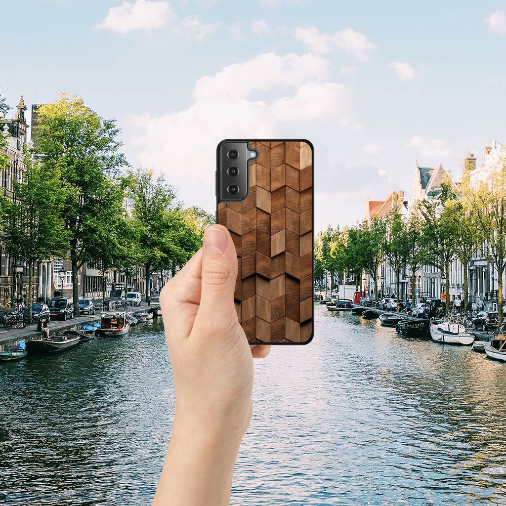 Houten Print Telefoonhoesje voor Samsung Galaxy S21 Wooden Cubes B2C Telecom