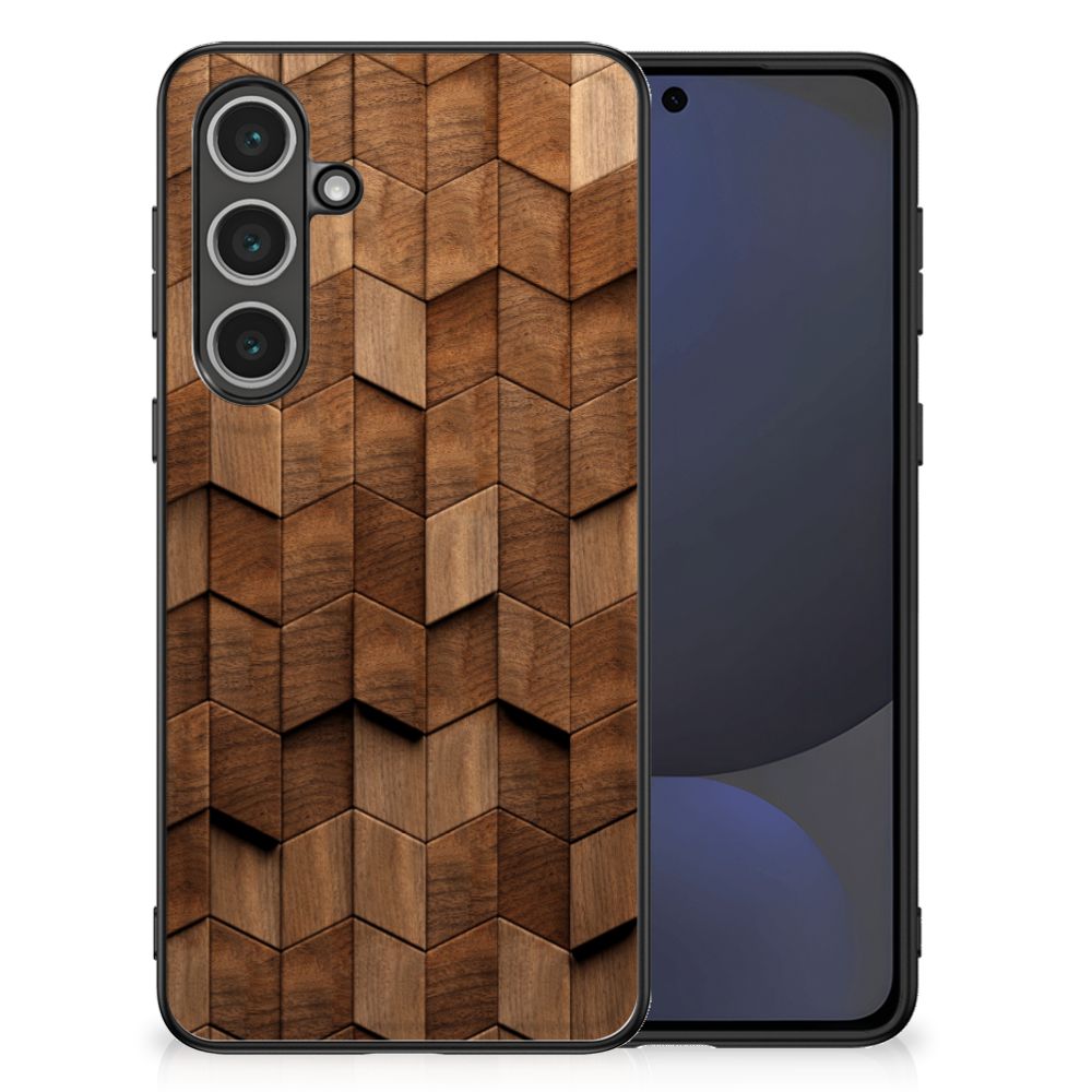 Samsung Galaxy S24 FE Houten Print Telefoonhoesje Wooden Cubes achterzijde