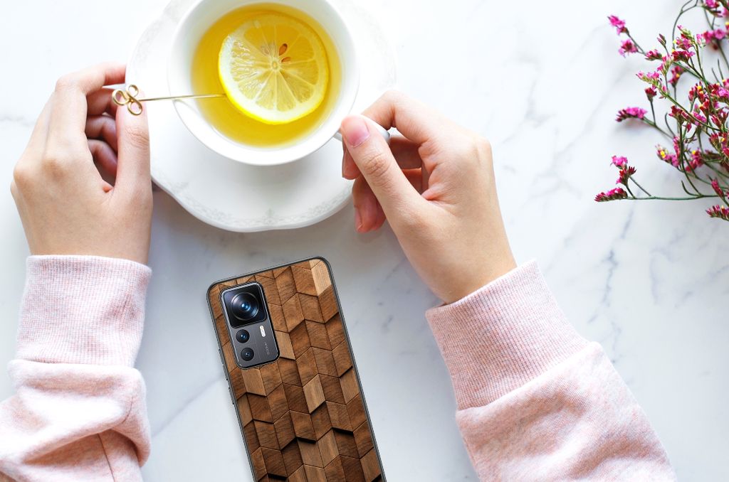 Houten Print Telefoonhoesje voor Xiaomi 12T | 12T Pro Wooden Cubes B2C Telecom