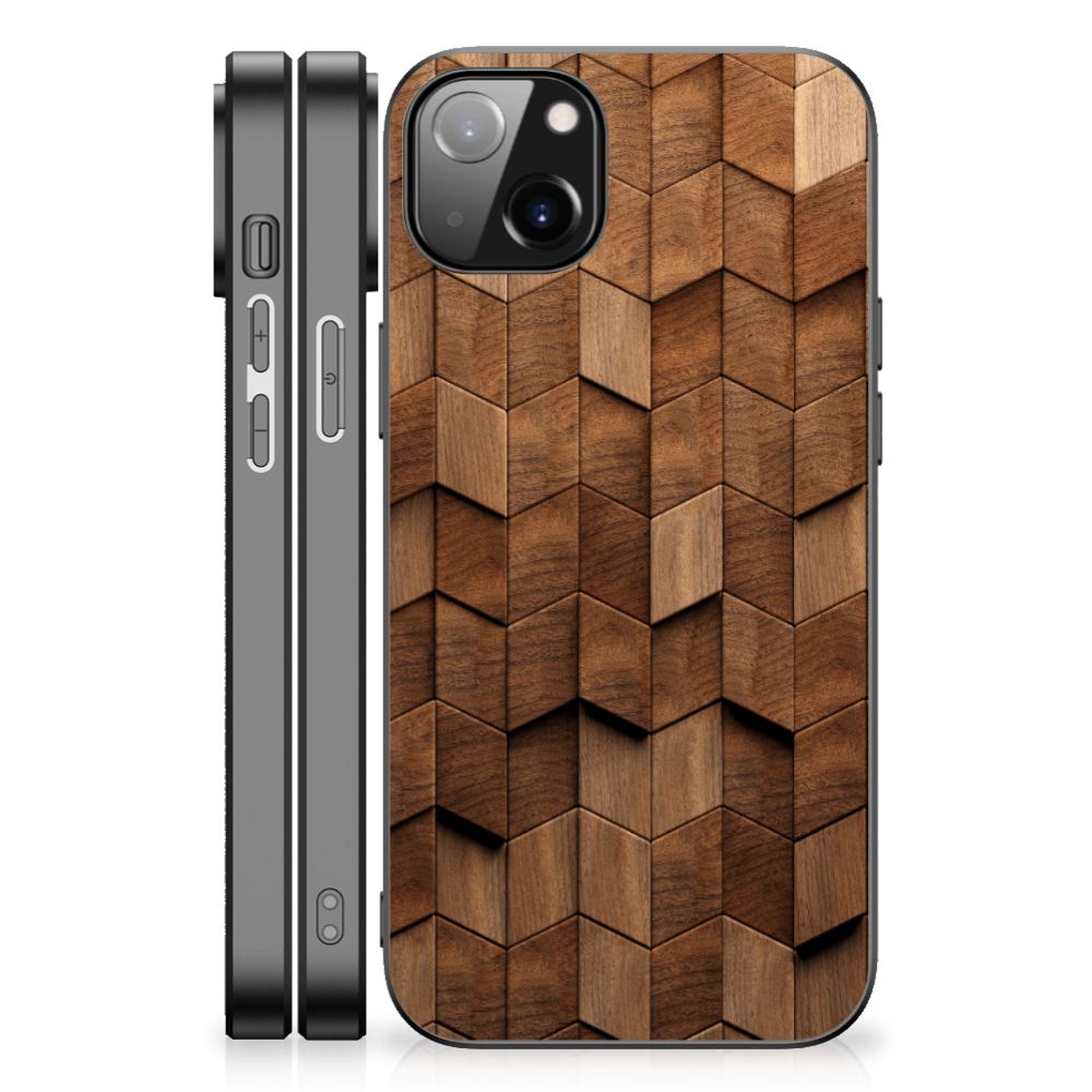 Houten Print Telefoonhoesje voor iPhone 14 Plus Wooden Cubes telefoonhoesje design houten blokken aanzicht