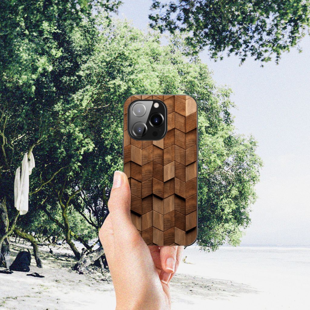Houten Print Telefoonhoesje voor iPhone 14 Pro Wooden Cubes B2C Telecom